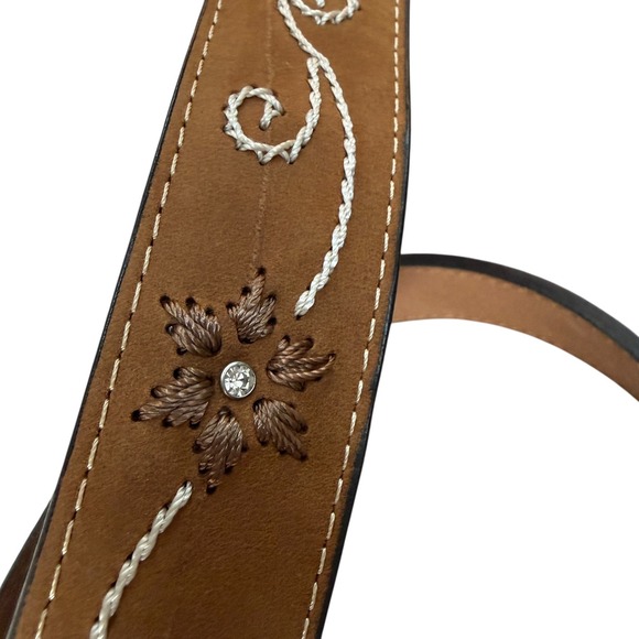 Nocona Belt Co Womens Brown Suede Rhinestone Floral Embroidered Western Belt M - Picture 4 of 10